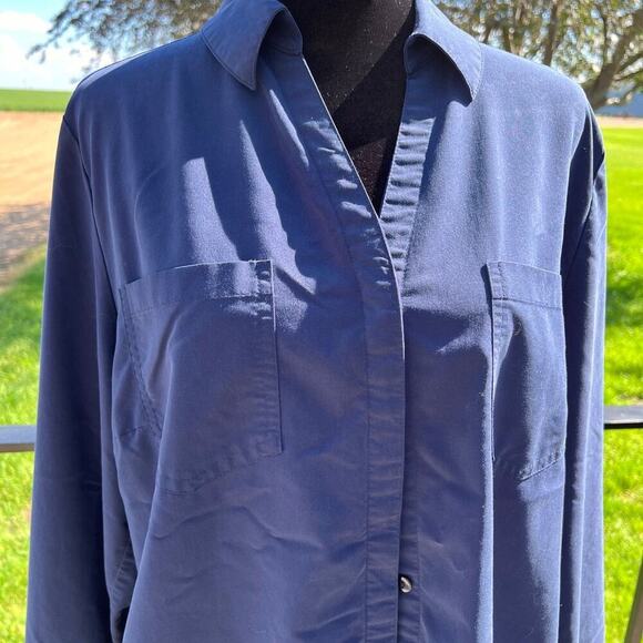CHICO’s navy button down shirt, long sleeve. Women's size 2, (L-12) - Picture 1 of 9
